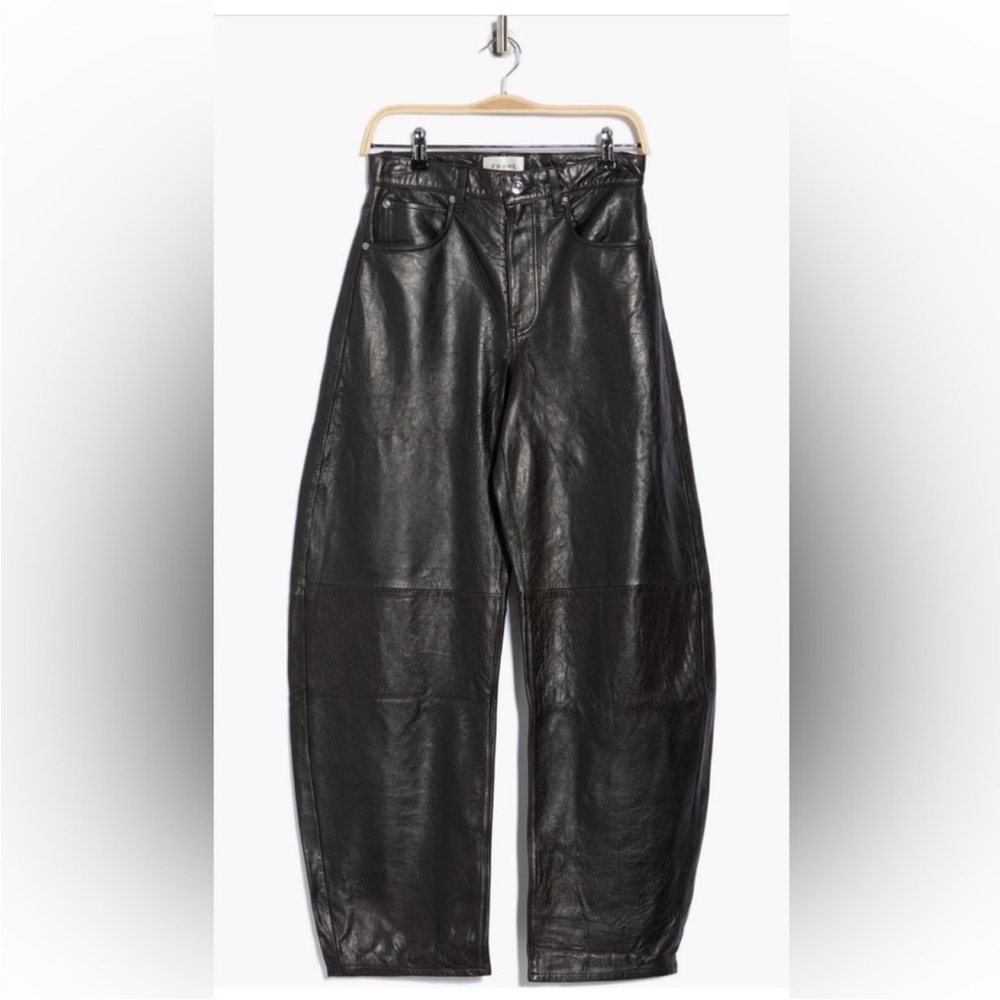 FRAME Denim Black Leather The Bubble High-Waist Luxury Designer NWT Size 25 - Picture 12 of 13